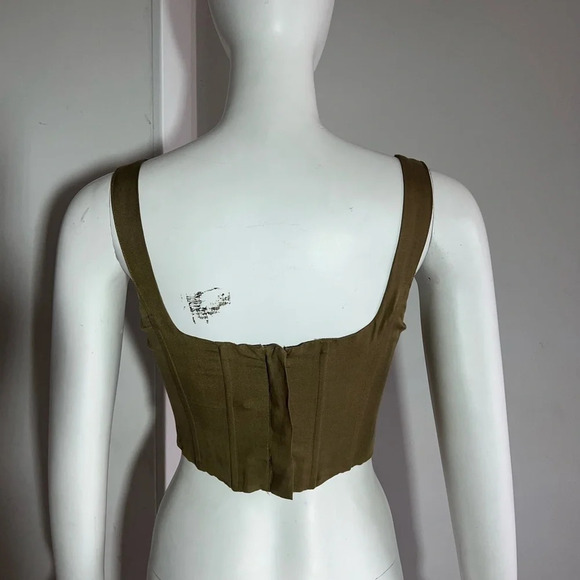 Lovers and Friends Steph Crop Top Tank Khaki Green Linen Blend Square Neck Sz XS - Picture 4 of 8